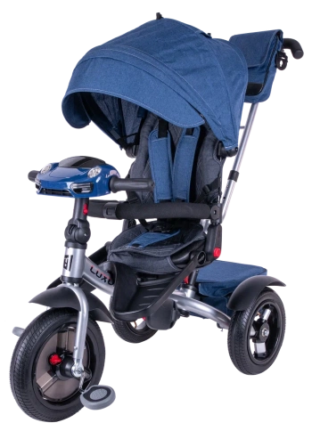 Велосипед коляска Luxury трехколесный с ручкой синий / blue фото 1